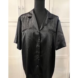 Vintage Robinson's Satin Nightshirt Women's Sz L Solid Black Pajamas Nightgown